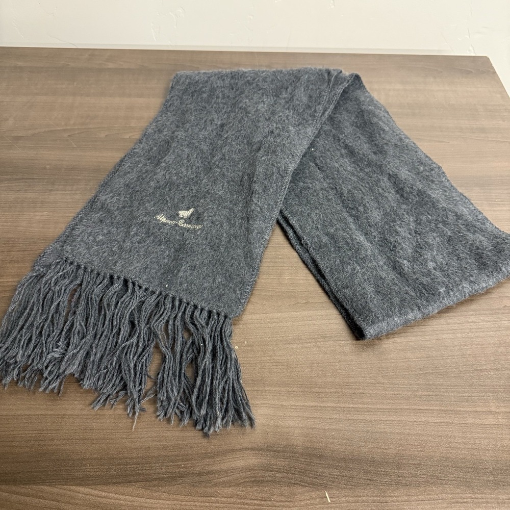 Alpaca Camargo Gray‎ Silver Peruvian Alpaca Wool Scarf Fringe Embroidered OS